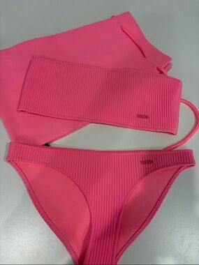 triangl swimwear Neon Pink Ribbed Bandeau Bikini Set